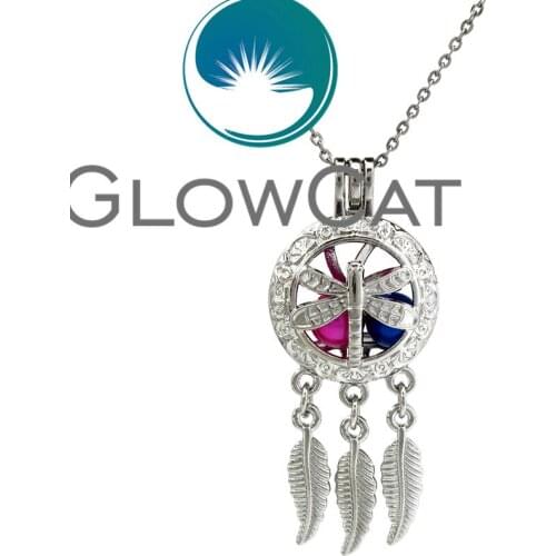 KK709 Silver Fly Dragonfly Leaves Tassel Beads Cage Locket Pendant Perfume Essential Oil Diffuser Pearl Cage Necklace Girl Kids