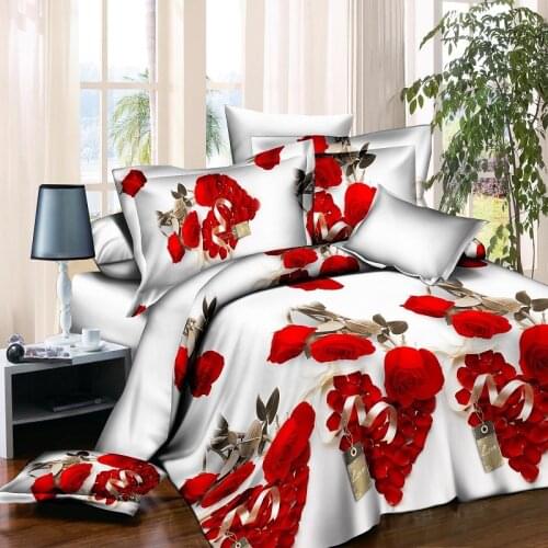 3D Red Rose Bedding Set Linen Flower Luxury Bedclothes Bed Sheet King Duvet Quilt Cover Pillowcase 4pcs/Set Beauty Home Textile