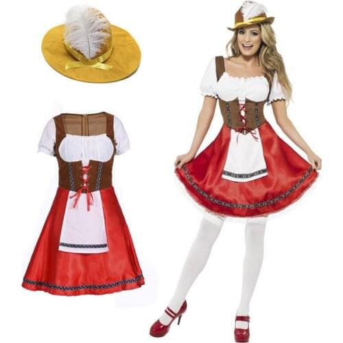 Germany Bavaria Oktoberfest Beer Girl Costume Wench Beer Maid Festival Party Dress With Hat