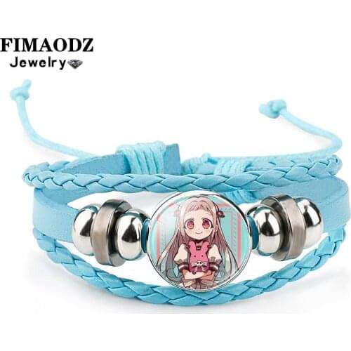 FIMAODZ Toilet-Bound Leather Bracelet Hanako-kun Punk Cosplay Glass Button Handwoven Bracelets Fans Collect Jewelry