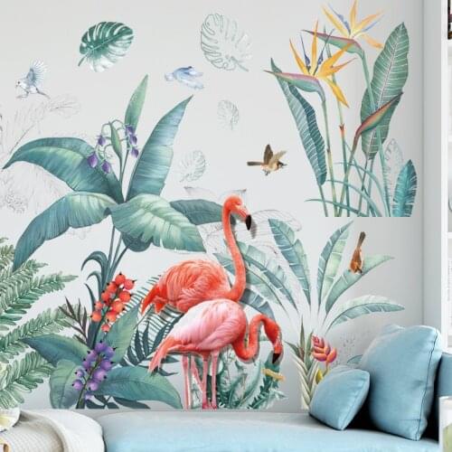 Creative Flamingo Birds Wall Stickers DIY Large Tree Leaves Wall Art Decals Murals for House Kids Bedroom Living Room Decoration