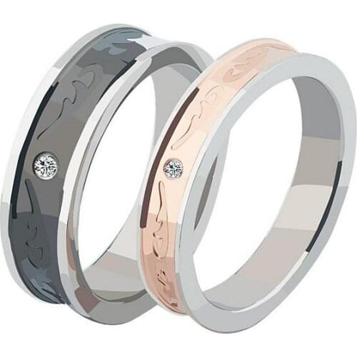 Creative black stainless steel titanium gold with zircon couple rings