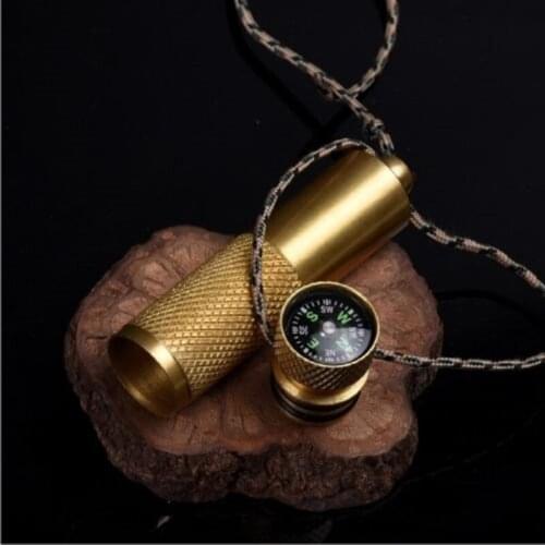 Brass Outdoor Built-in Compass Waterproof Pills Case Container Box Key Pendant