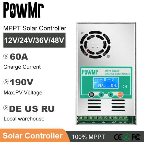 Best MPPT 60A Solar Charge and Discharge Controller 12V 24V 36V 48V for Max 190V PV Input LCD Lead Acid Lithium Battery Charger