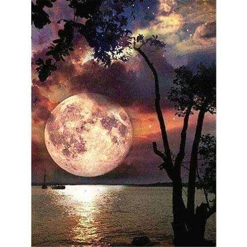 Landscape Moon DIY 11CT Embroidery Cross Stitch Kits Needlework Craft Set Printed Canvas Cotton Thread Home Decoration Room