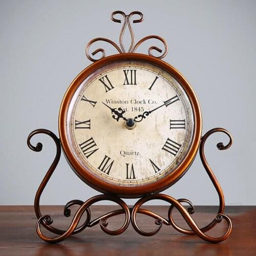 Vintage Silent Retro Iron Table Clock Home Bedroom Living Room Office Decor