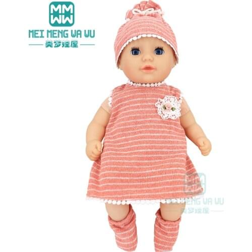 Clothes for doll fits 43 cm new born doll and American doll Skirt, hat, shoes baby suit