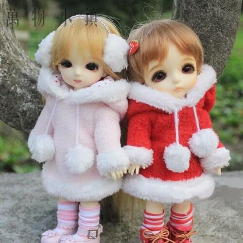 NEW 1/8 16cm 20cm Lati-Y/Puki Fee/AE/AI/BJD Clothes Red/Pink Fluffy Hoodie Coat/Suit(2pcs) BJD Doll Clothes