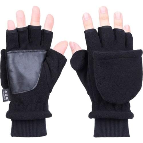 Women Men Winter Polar Fleece Half Finger Flip Gloves Double Layer Thicken Touch Screen Fingerless Convertible Mittens Wrist