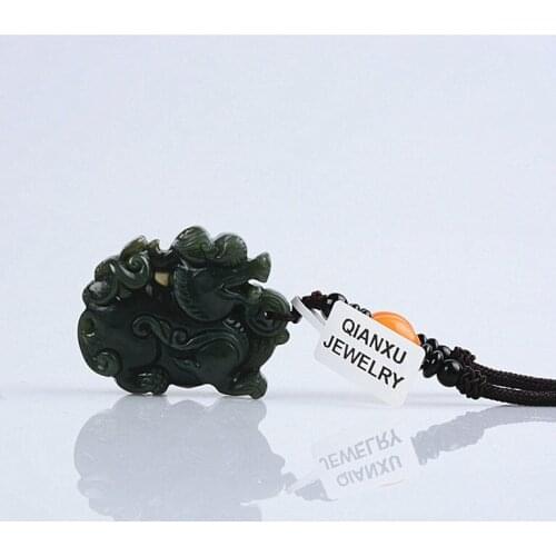 QIANXU Hetian Jade Necklace Pendant Cyan Pixiu Lucky Blessing Pendant Mens Jewelry Womens Jewelry