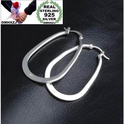 OMHXZJ Wholesale Personality Fashion OL Woman Girl Party Wedding Silver U Shape Flatten 925 Sterling Silver Hoop Earrings YE434