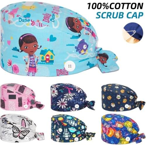 Working Accessories Surgicals Caps Cotton Anime Print Nursing Cap Beauty Salon Dental Clinic Lab Nurse Workers Scrubs Hat Unisex