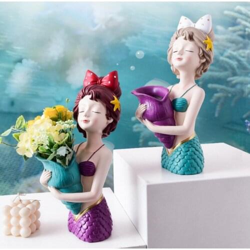 Nordic Creative Resin Mermaid Simple Vase Decoration Living Room Dried Flower Flower Arrangement Vase Home Decorat Ornaments