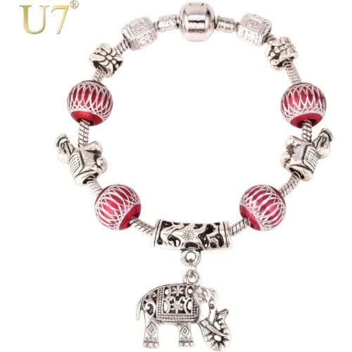 U7 Tibetan Silver Color Bracelet Trendy Vintage DIY Beads Jewelry Wholesale Cute Elephant Charms Bracelet For Women H627