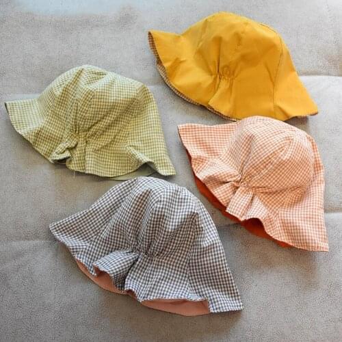 Spring and summer childrens cute little lattice basin hat baby can wear fisherman hats on both sides of men and women children