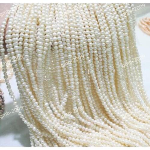 Jewelry Pearl Necklace Genuine Natural 3-4mm White Freshwater Pearl Roundle Nugget loose Beads 14" Free Shipping