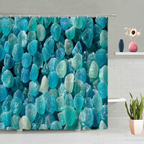 Colorful Candy Shower Curtain Blue Jelly Candy Fruit Lemon Pattern Bathroom Bathing Curtains Washable Hanging With Hooks Set