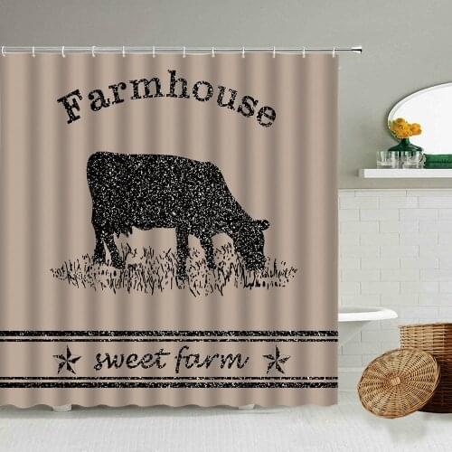Farmhouse Shower Curtain Western Retro Farm Animal Cow Pattern Bathroom Wall Decoration With Hook Waterproof Polyester Screen