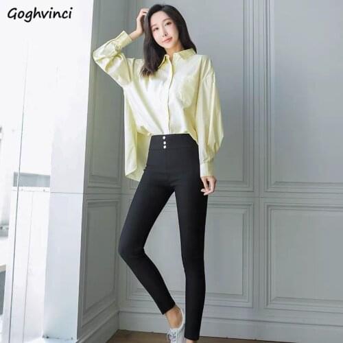 Leggings Women Plus Velvet Thicker Button High Waist Abdomen Stretchy Warm Cold-Resistant Korean Style Casual Elegant Simple