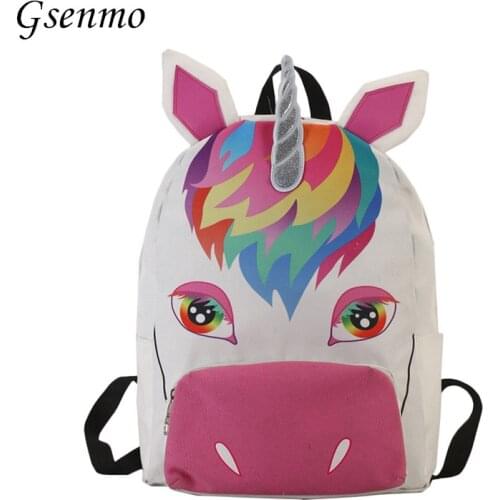 Gsenmo Women Unicorn Backpack 3D Printing Travel Softback Bag Mochila School Pink Backpack Notebook For Girls Backpacks