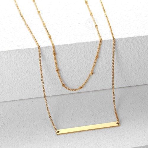 1.5mm Double Chain Choker Necklace for Women Girls Personalized Engraving ID Name Bar Pendant Rolo Chain Friendship Gifts DDS09