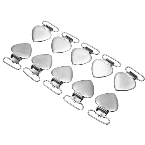 10Pcs Metal Suspender Heart Pacifier Clips With Plastic Craft Clamps Holder Sewing Tool DIY Clothing Accessories