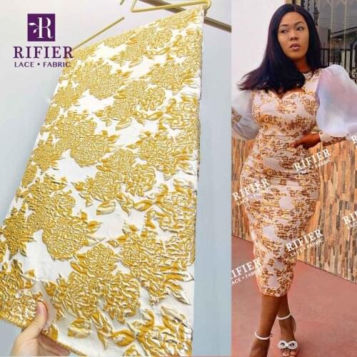 2.5 Yards Gold Flower Pattern Net Lace With Guipure 100% Cotton Lace For Gambia Women Organza Brocade Net Mesh Lace Fabrics