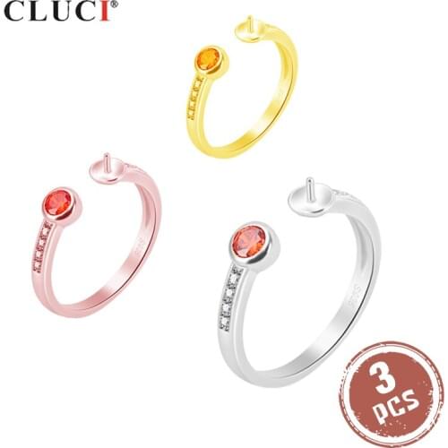 CLUCI 3pcs 925 Sterling Silver Design Rings for Women Anniversary Silver 925 Pearl Ring Mounting Zircon Ring Jewelry SR2166SB