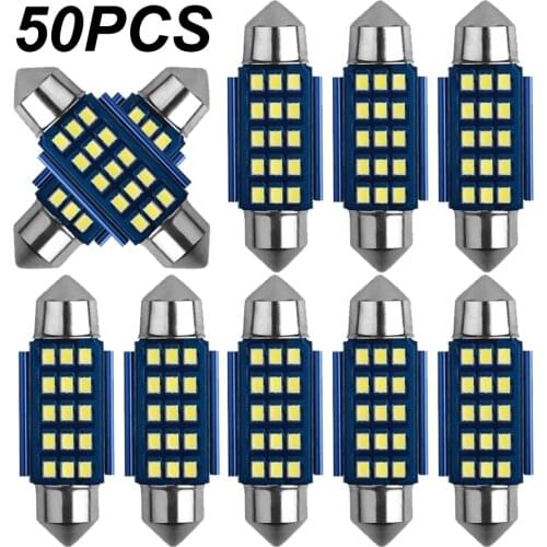 50pcs Festoon 31mm 36mm 39mm 41mm LED Bulbs C5W C10W Super Bright LED Canbus No Error Auto Interior Doom Lamp Car Reading Lights