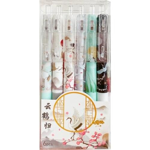 6 Pcs Retractable Gel Pen Color Pen 0.5mm Quick-drying Scrapbook Dedicated