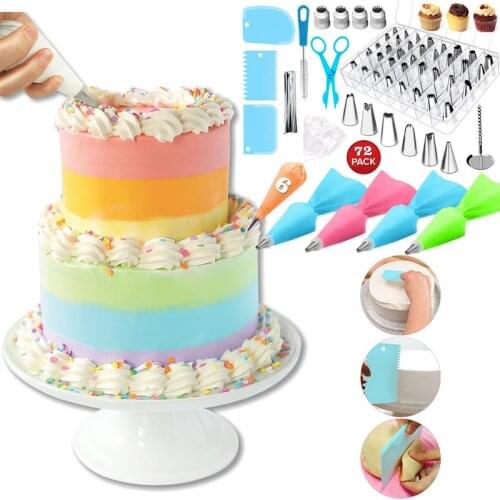 72Pcs DIY Cake Decorating Kit Cake Turntable Set Nozzles Tips Pastry Bags Scraper Tube Fondant Tool Cake Kitchen Cake Tools