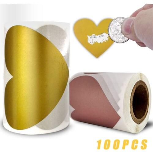 Large Size 8.1*7.1cm 100pcs Heart Shaped Gold/Rose Gold/Sliver Scratch Off Stickers Labels for Party Activity Game Favors