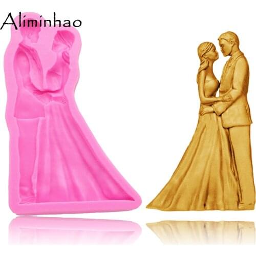 B1422 Bride groom shape Clay Resin Sugarcraft Silicone fondant mould Boy girl Wedding cake decorating tools chocolate molds