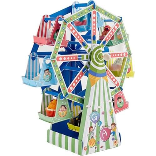 BIG Size 44cm Disposable DIY Kids Paper Ferris wheel Cupcake Stand Dessert Display Rack Birthday Decoration Snack Candy Plate