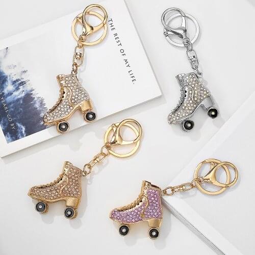 Charm Pendant Keys Holder Roller Skates Shoe Crystal Keychain Jewelry Key Chain Women Girl Gifts XIN-Shipping Bag Key Ring