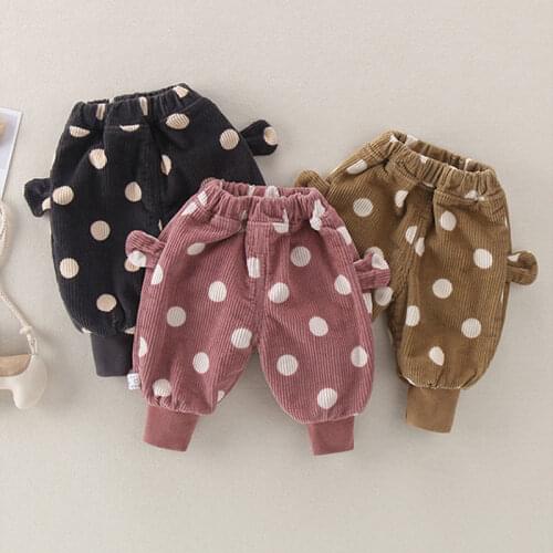 Korean baby clothes Dot Print Girl Casual Pants Newborn clothes high waisted pants girl kids long pants Baby Cute Ears Pants
