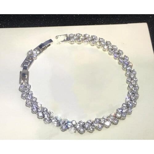 925 Sterling Silver elegant geometric tennis bracelets fashion Silver Crystal Chain Bracelet wedding jewelry Full stone bangle