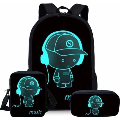 ELVISWORDS Luminous 3D Print School Bags Sets For Teenager Girls Boys Cool Kids Bag Travel School Bag Backpack Mochila Escolar