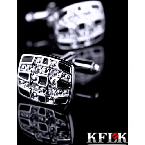KFLK 2020 Luxury Brand Black cuff buttons de manchette Crystal cuff links High Quality Retro shirt cufflinks for mens Jewelry