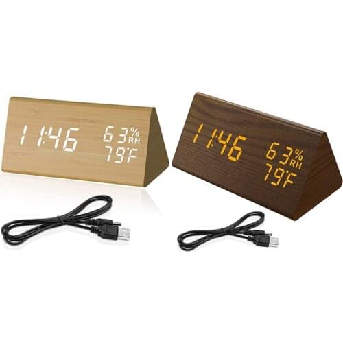 Best Digital Alarm Clock Wooden LED Clock Time Display 3 Alarm Settings Humidity & Temperature Detect for Bedroom, Office