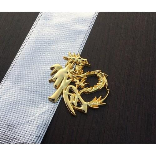 3D Metal 6cm Gold Chinese Dragon Character Auto Emblem Badge Sticker Decals Car Accessories
