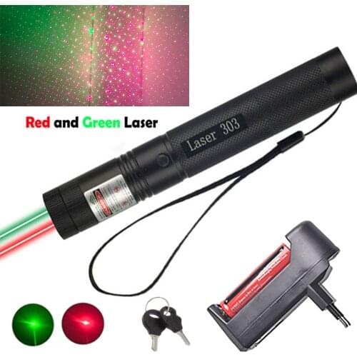 High power 2 in 1 dual color red green laser pointer adjustable focus 5mw 532nm powerful laser sight burning laser pointer