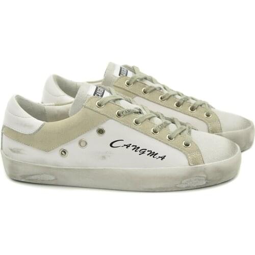 CANGMA Luxury Brand Designer Casual Shoes for Men Suede Geniune Leather Shoe White Low Top Vintage Sneakers Male