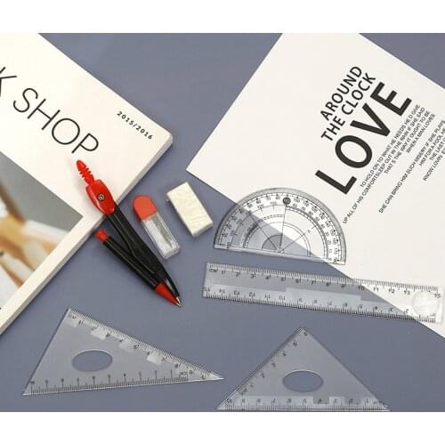 School Study Tool Kit Ruler Compasses Portable School Math Geometry Set Protractor Drawing Compass Ruler Pencil Essentials Math