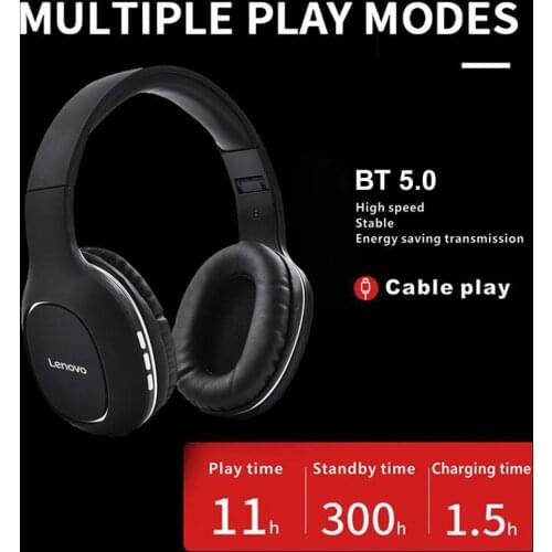 New Lenovo HD300 Wireless Bluetooth5.0 Headphones Foldable Over Ear Headset Sports Music Earphone Support TFCard with Microphone