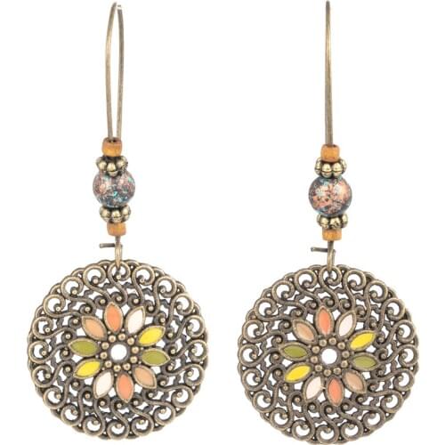 Charm earring Bohemian retro vintage Ethnic style colorful french hook dangling round earrings for women and girls accessories