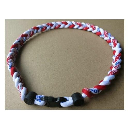 Wholesale 2017 NEW titanium 3 ropes tornado braided titanium necklace baseball football Germanium&Titanium red/ white/blue
