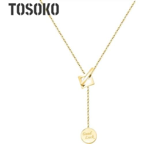 TOSOKO Stainless Steel Jewelry Round Brand Pendant Necklace Clavicle Chain And Square Necklace For Women BSP110