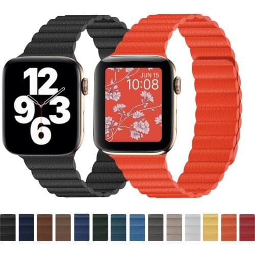 Leather loop for Apple Watch band 44mm 40mm 38mm 42mm Magnetic wristband belt bracelet iWatch series 3 4 5 6 38 40 42 44mm strap