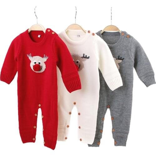 Christmas Baby Clothes Autumn Winter Knitted Baby Romper Deer Newborn Baby Boy Romper Infant Jumpsuit Cotton Toddler Girl Romper